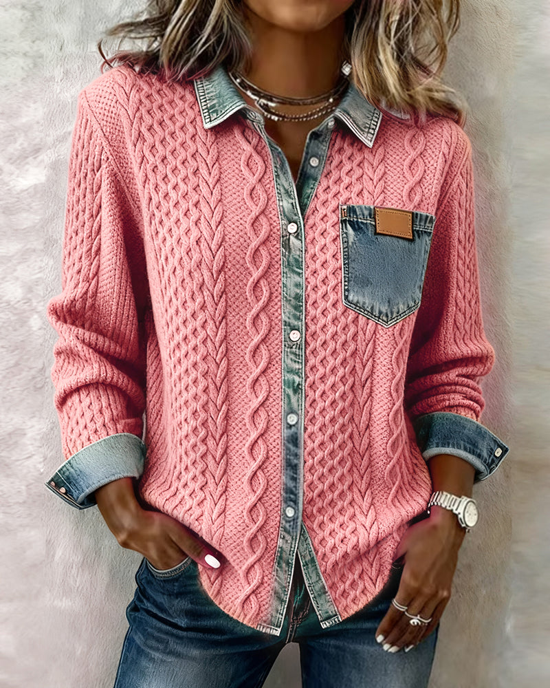 Emily & Isabella Brooks | Long-Sleeve Shirt with Denim Patchwork