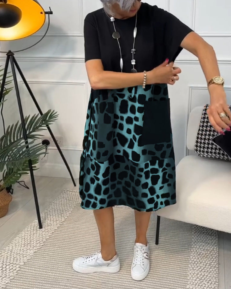 Emily & Isabella Brooks | Short Sleeve Leopard Print Midi Dress