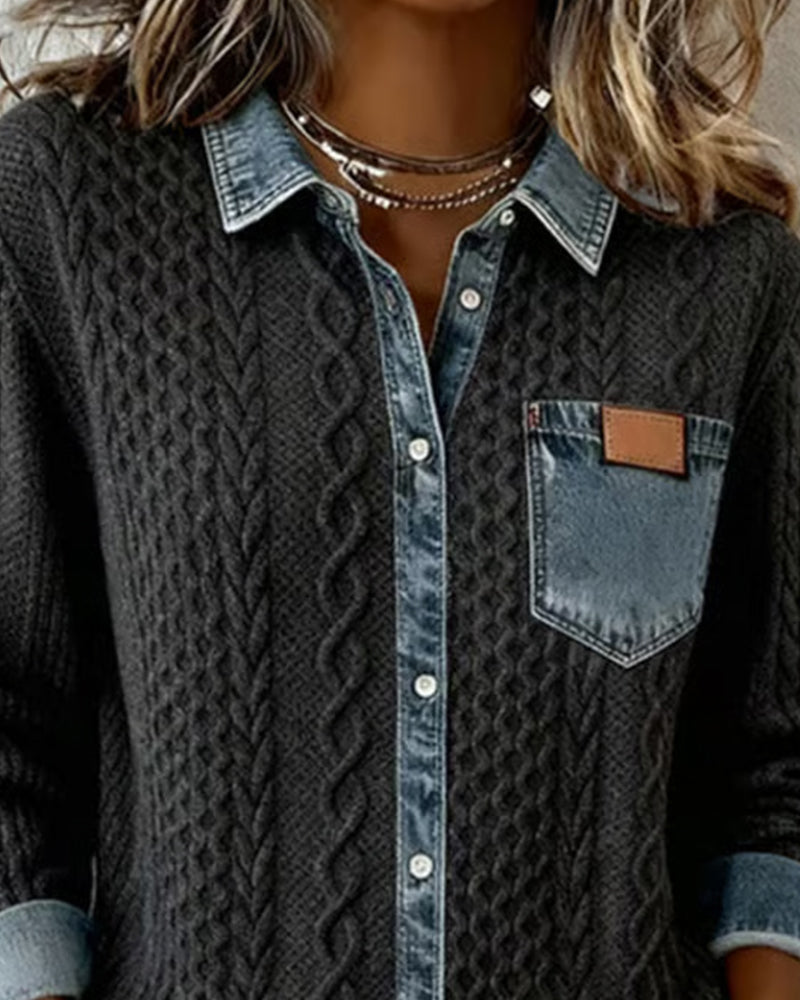 Emily & Isabella Brooks | Long-Sleeve Shirt with Denim Patchwork