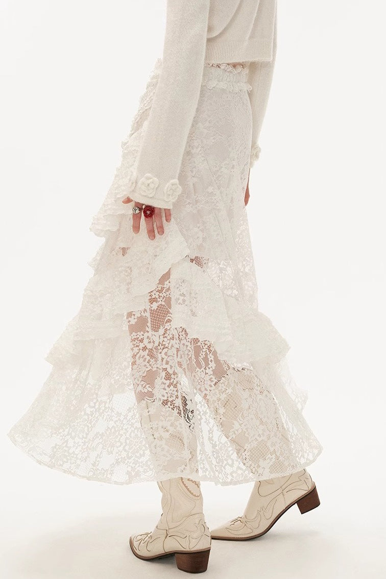 Emily & Isabella Brooks | Lace Tiered Mesh Midi Skirt