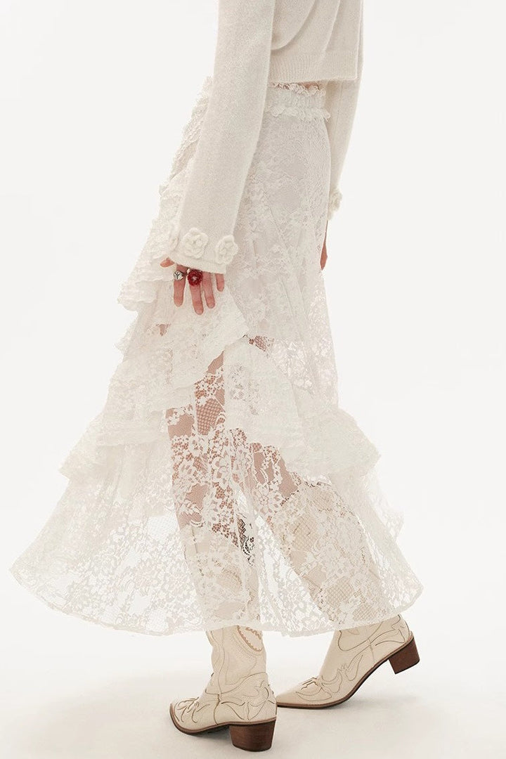 Emily & Isabella Brooks | Lace Tiered Mesh Midi Skirt