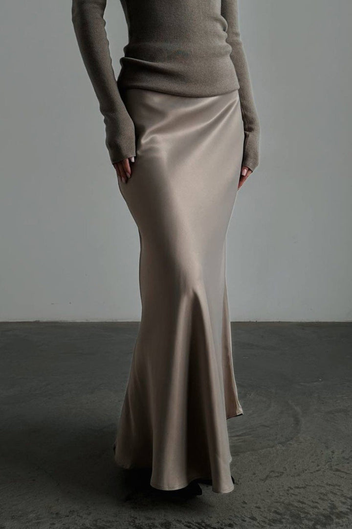 Emily & Isabella Brooks | High Waist Satin Mermaid Maxi Skirt