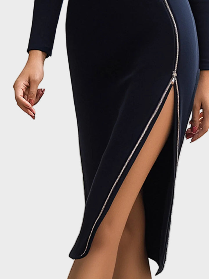 Emily & Isabella Brooks | Asymmetric Zip-Detail Long Sleeve Midi Dress