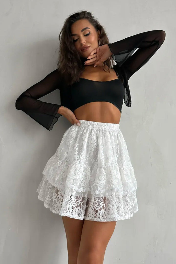 Emily & Isabella Brooks | Sheer Lace Jacquard Mini Skirt