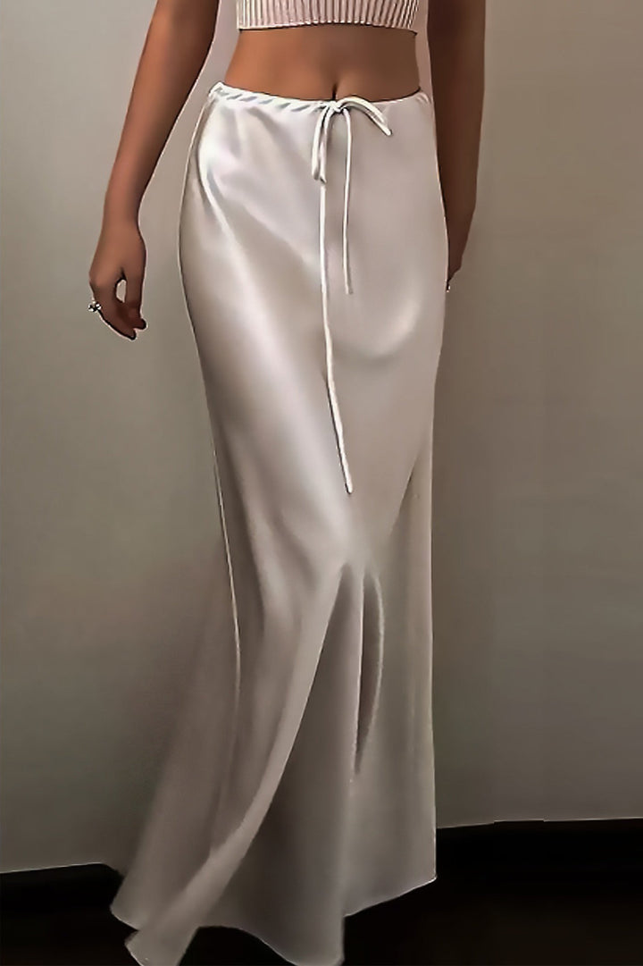Emily & Isabella Brooks | Satin Drawstring High Waist Maxi Skirt