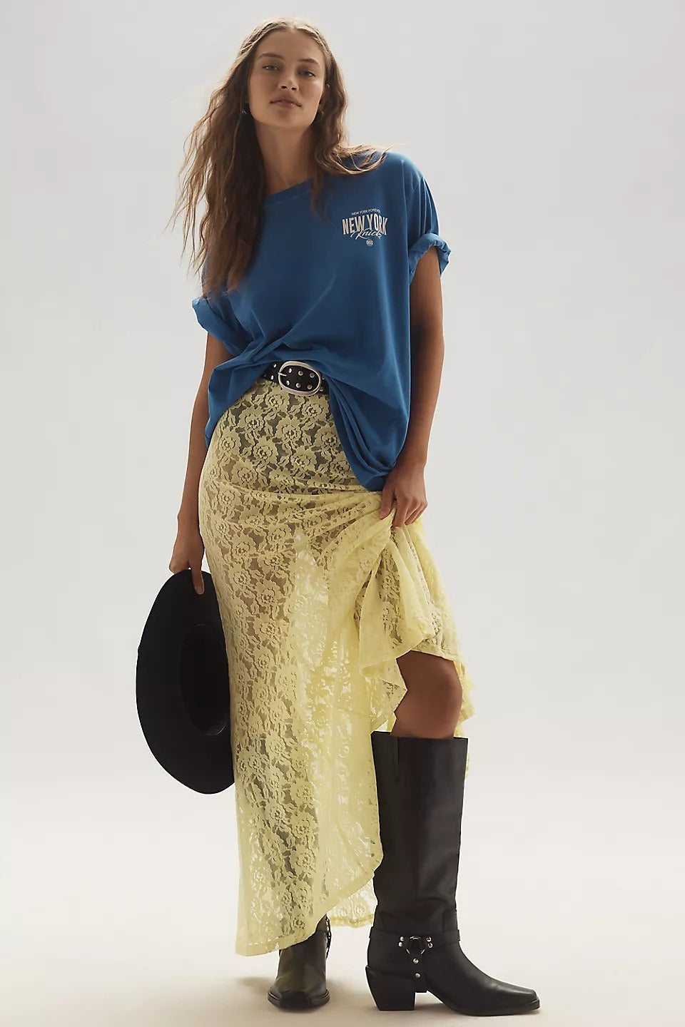 Emily & Isabella Brooks | Sheer Embroidered Lace Maxi Skirt