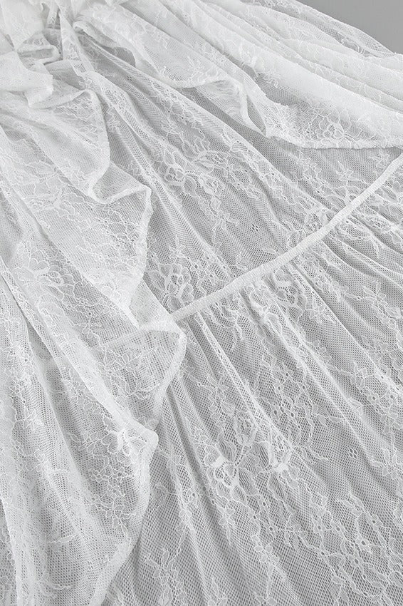 Emily & Isabella Brooks | Lace Sheer Split Ruffle Asymmetrical Skirt