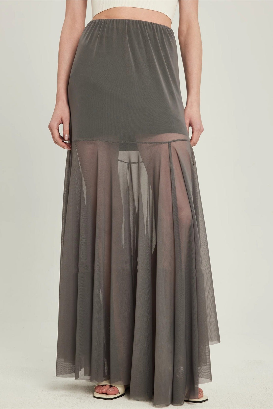 Emily & Isabella Brooks | High Waist Tiered Mesh Insert Skirt