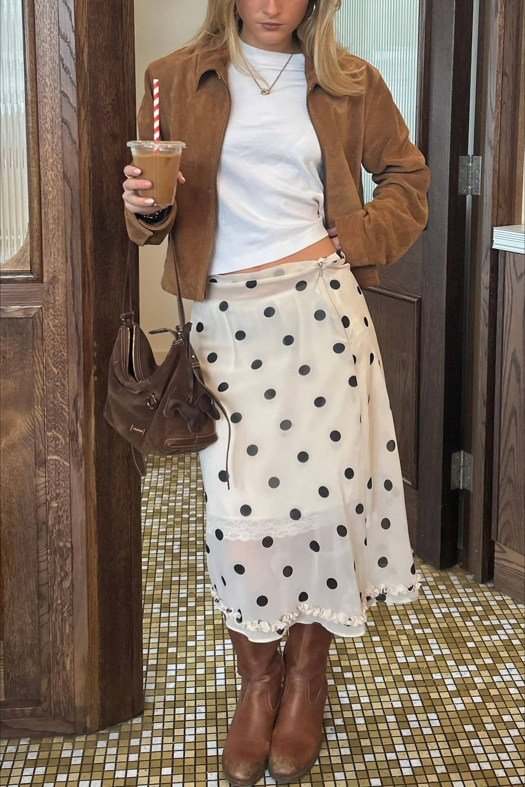 Emily & Isabella Brooks | Draped High Waist Skirt in Polka Dot