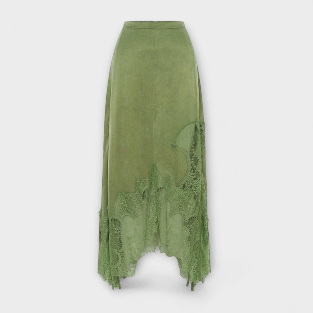 Emily & Isabella Brooks | Satin Blouse with Lace Trim and Pleated Neckline