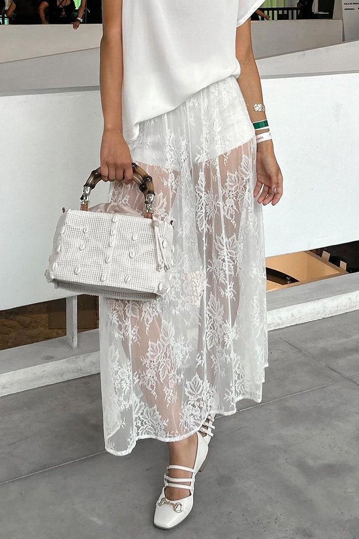 Emily & Isabella Brooks | Sheer Brocade Lace Jacquard Maxi Skirt