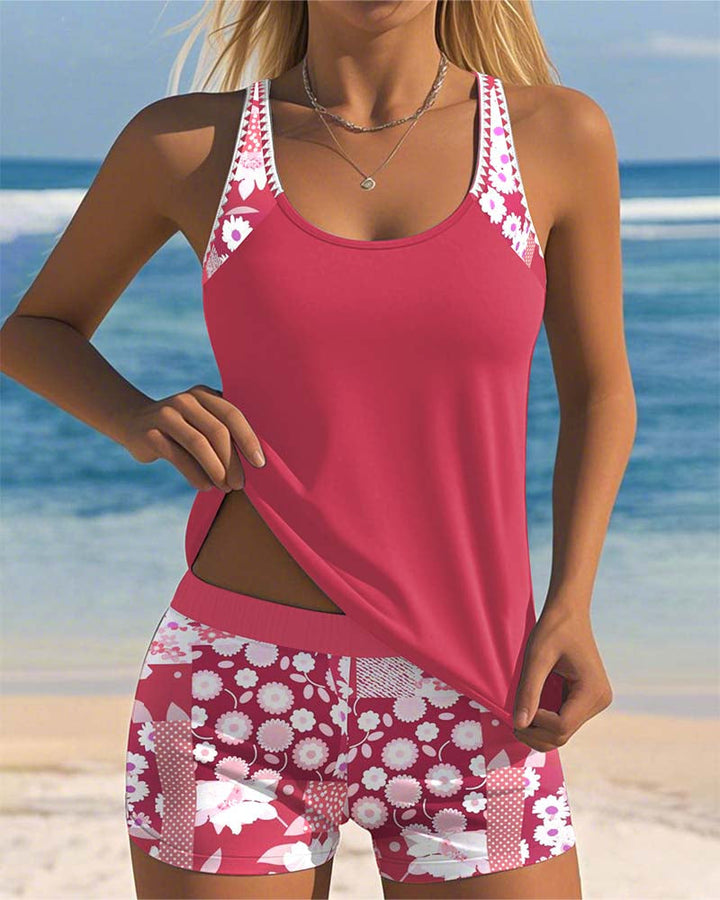 Emily & Isabella Brooks | Swimsuit Tank Top with Printed Boxer Set