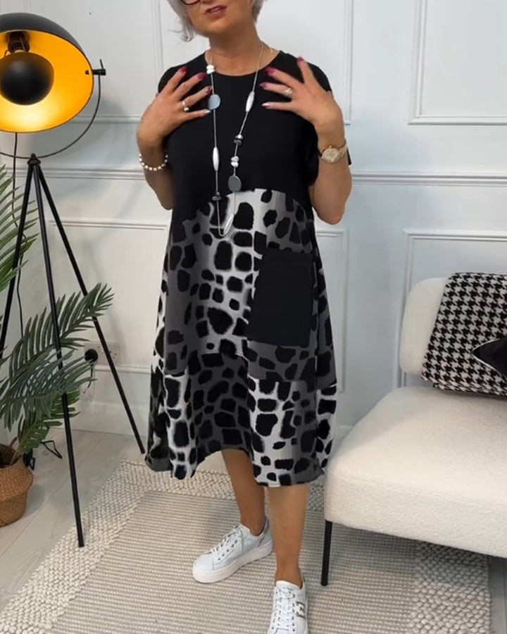 Emily & Isabella Brooks | Short Sleeve Leopard Print Midi Dress