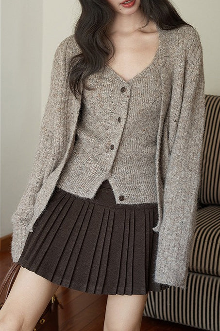 Emily & Isabella Brooks | Solid Wool Pleated High Waist Skirt