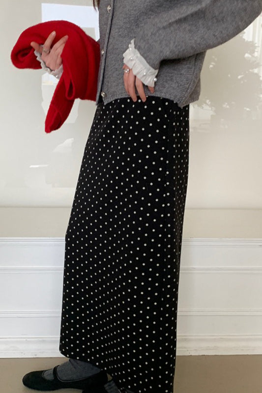 Emily & Isabella Brooks | High Waist Polka Dot Skirt with Back Slit