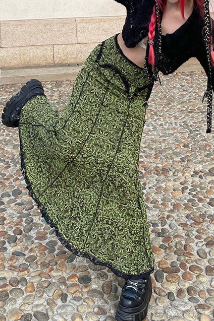 Emily & Isabella Brooks | Lace Color Block Low Rise Maxi Skirt