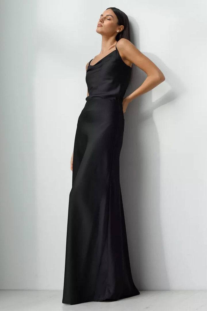 Emily & Isabella Brooks | High Waist Satin Mermaid Maxi Skirt
