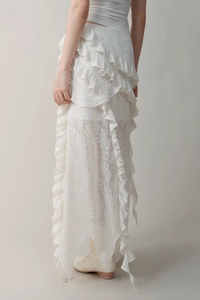 Emily & Isabella Brooks | Asymmetric Wool Blend Maxi Skirt in Black and White