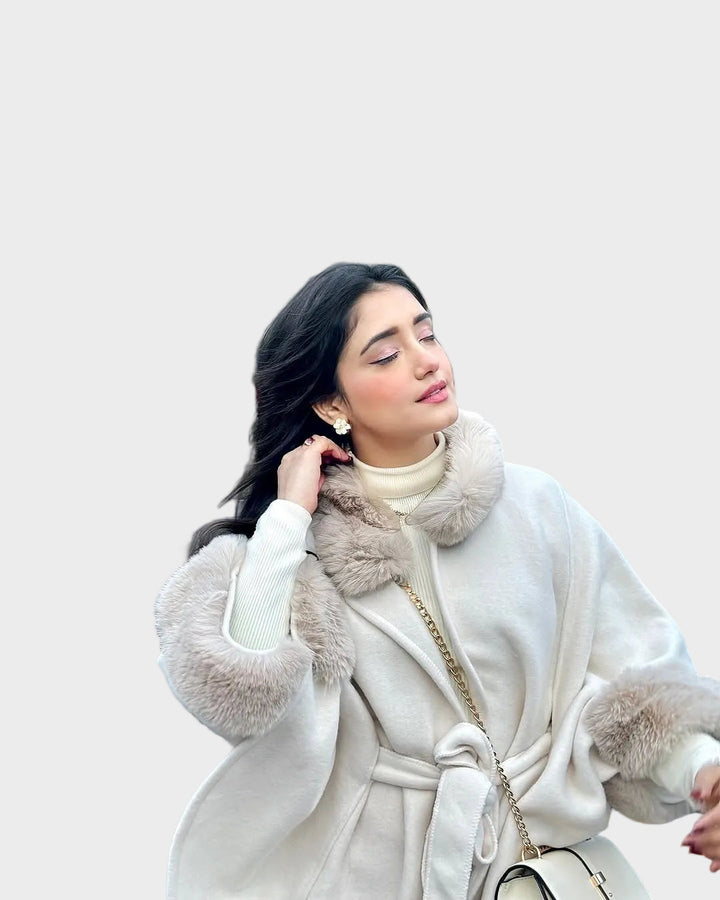 Emily & Isabella Brooks | Winter Cape in Beige with Fur Details