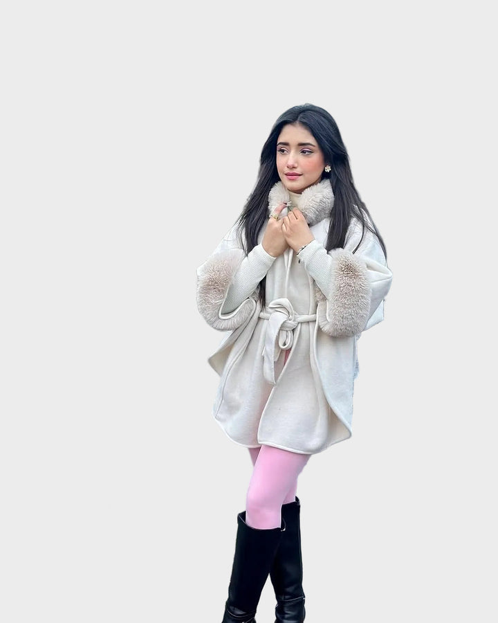 Emily & Isabella Brooks | Winter Cape in Beige with Fur Details