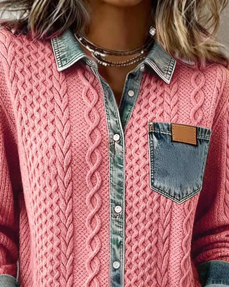Emily & Isabella Brooks | Long-Sleeve Shirt with Denim Patchwork