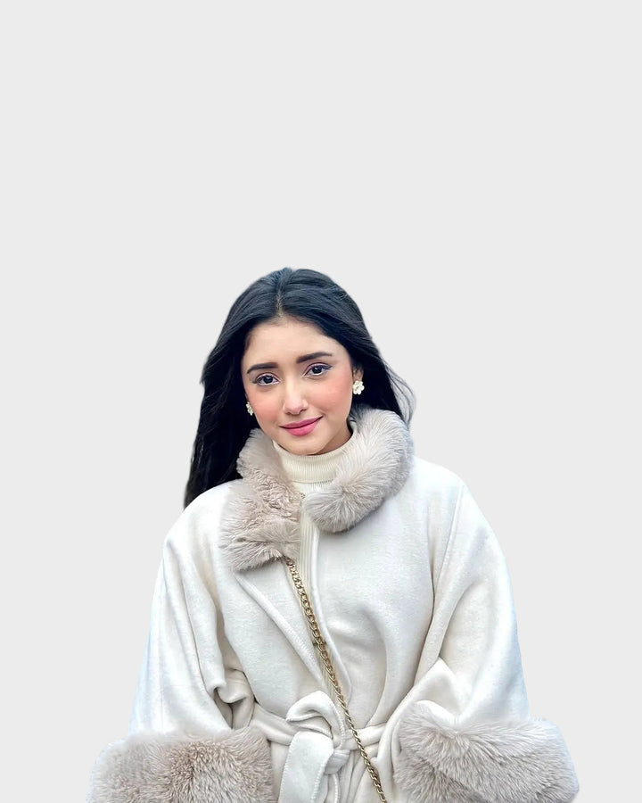Emily & Isabella Brooks | Winter Cape in Beige with Fur Details