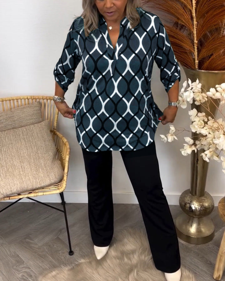 Emily & Isabella Brooks | Casual Blouse, Long Sleeves, Patterned