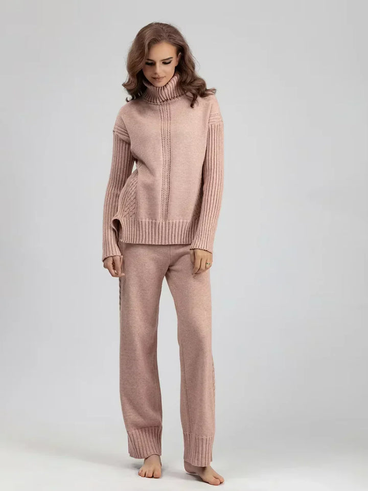 Emily & Isabella Brooks | High-Neck Knit Sweater & Loose Pants Set