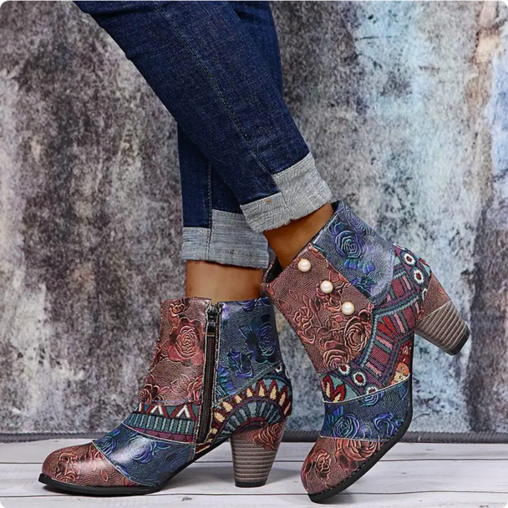 Emily & Isabella Brooks | Colorful Patchwork Ankle Boots with Block Heels