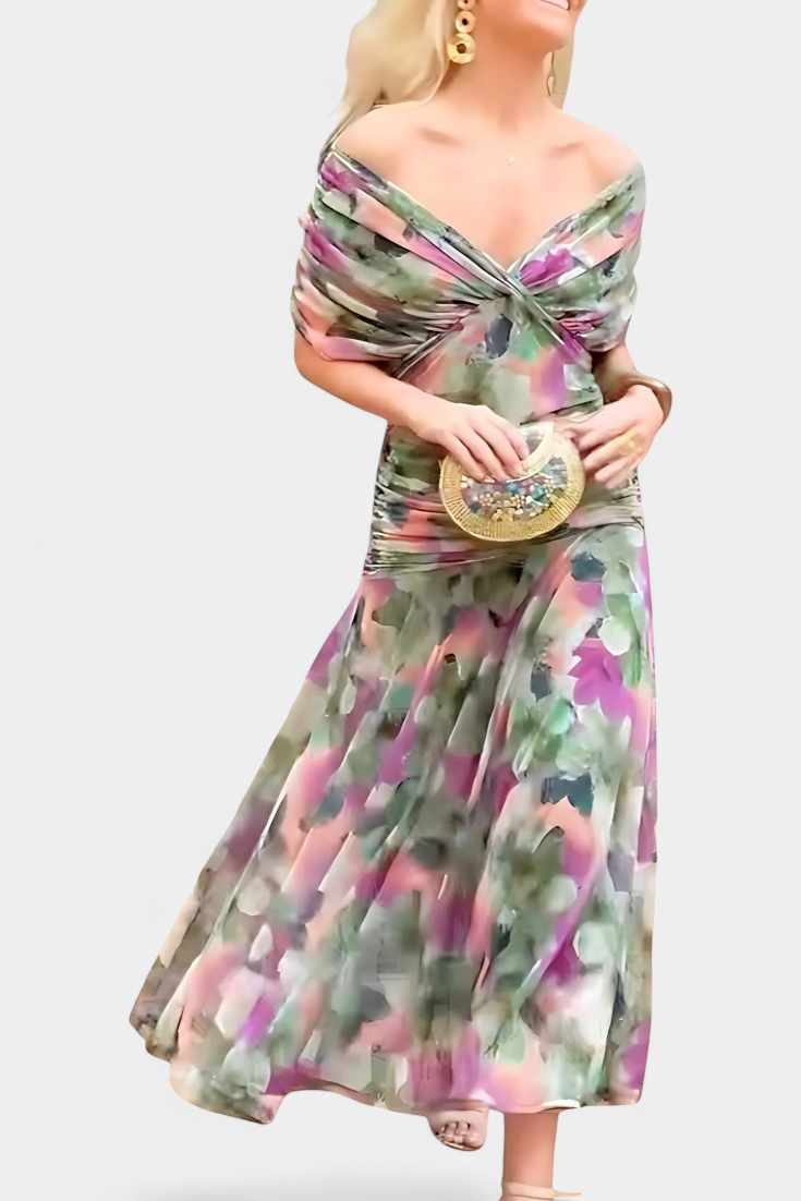Emily & Isabella Brooks | Long Floral Dress with V-Neck