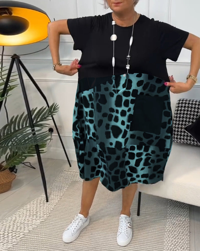 Emily & Isabella Brooks | Short Sleeve Leopard Print Midi Dress