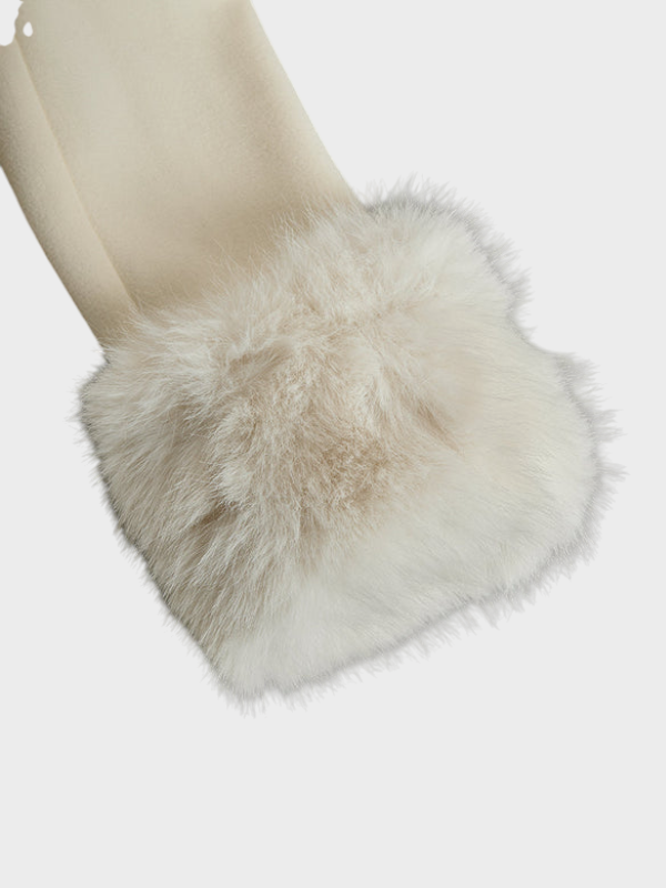 Emily & Isabella Brooks | Cream Puffer Coat with Faux Fur Collar