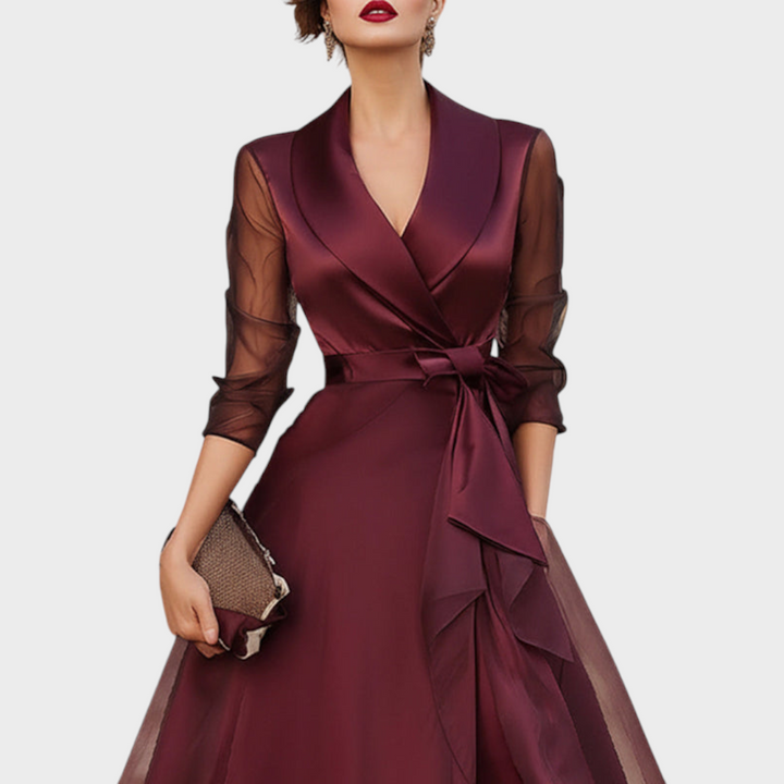 Emily & Isabella Brooks | Midi Dress with Sheer Sleeves