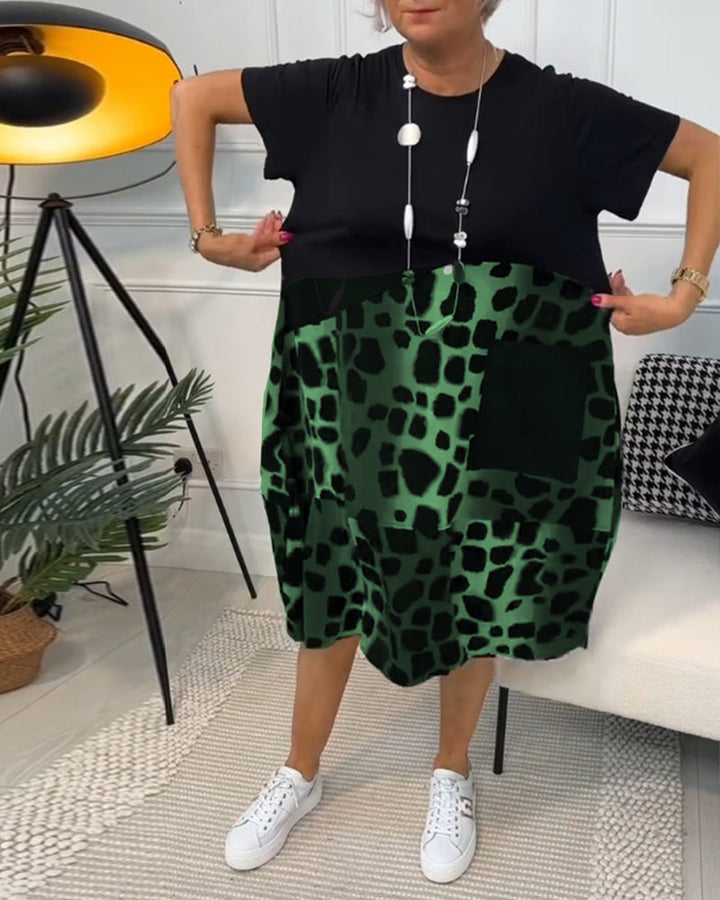 Emily & Isabella Brooks | Short Sleeve Leopard Print Midi Dress