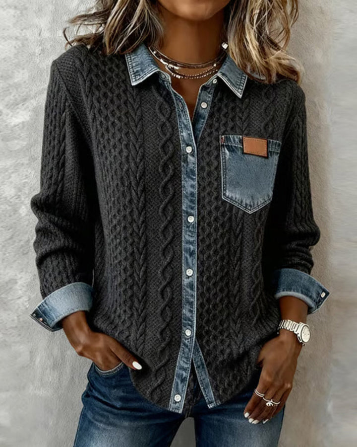 Emily & Isabella Brooks | Long-Sleeve Shirt with Denim Patchwork