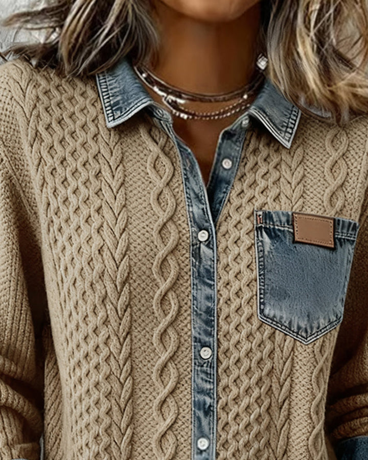 Emily & Isabella Brooks | Long-Sleeve Shirt with Denim Patchwork