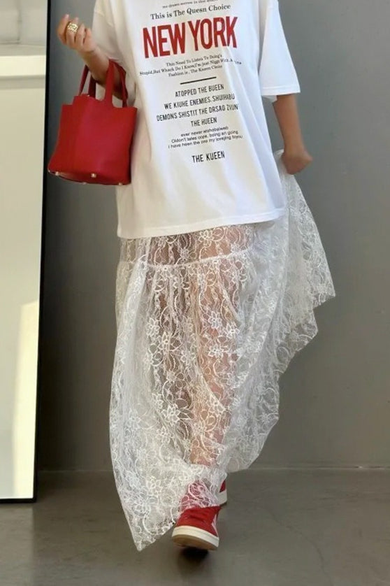Emily & Isabella Brooks | Jacquard Lace High Waist Maxi Skirt