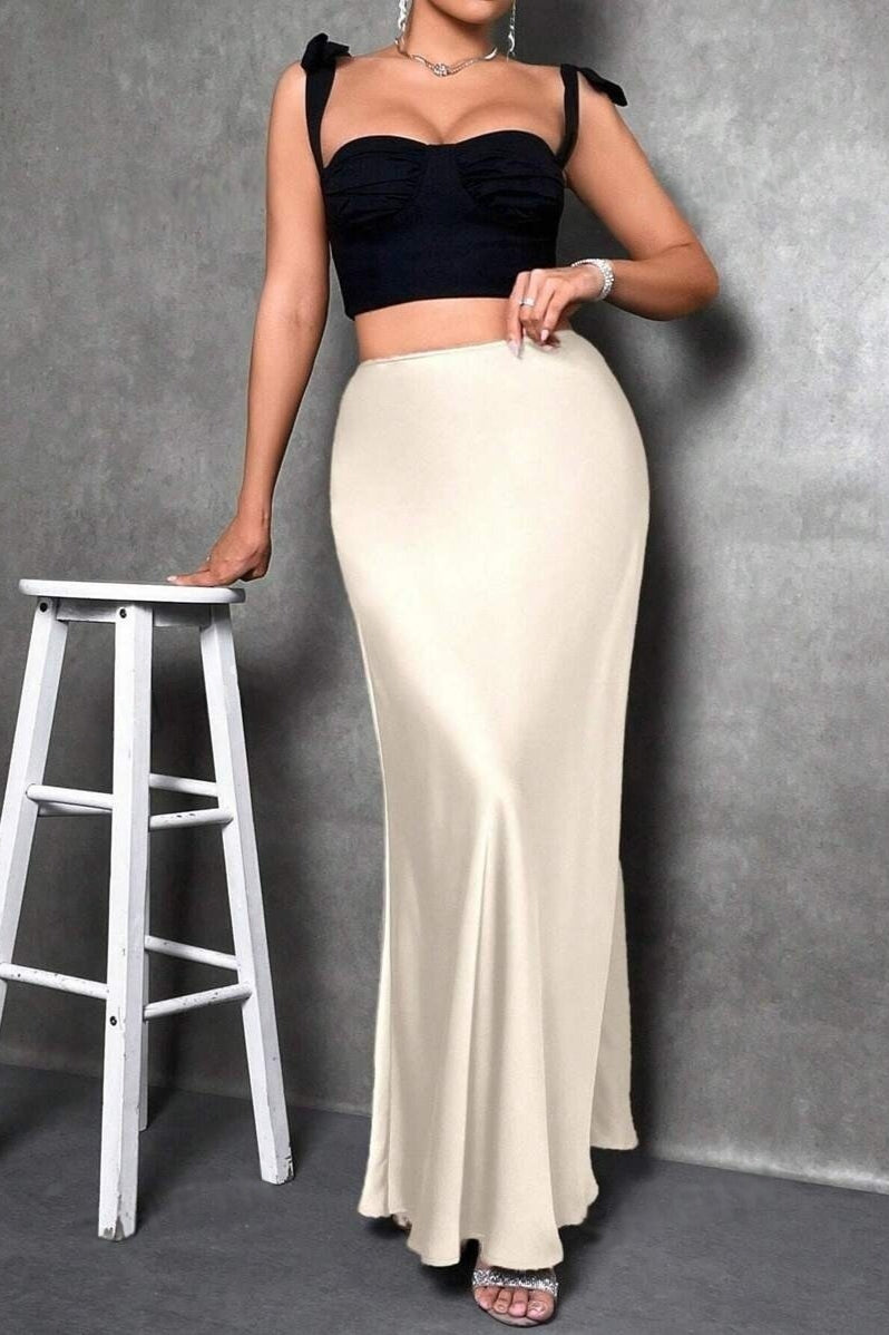 Emily & Isabella Brooks | High Waist Satin Maxi Skirt