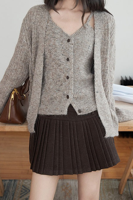 Emily & Isabella Brooks | Solid Wool Pleated High Waist Skirt