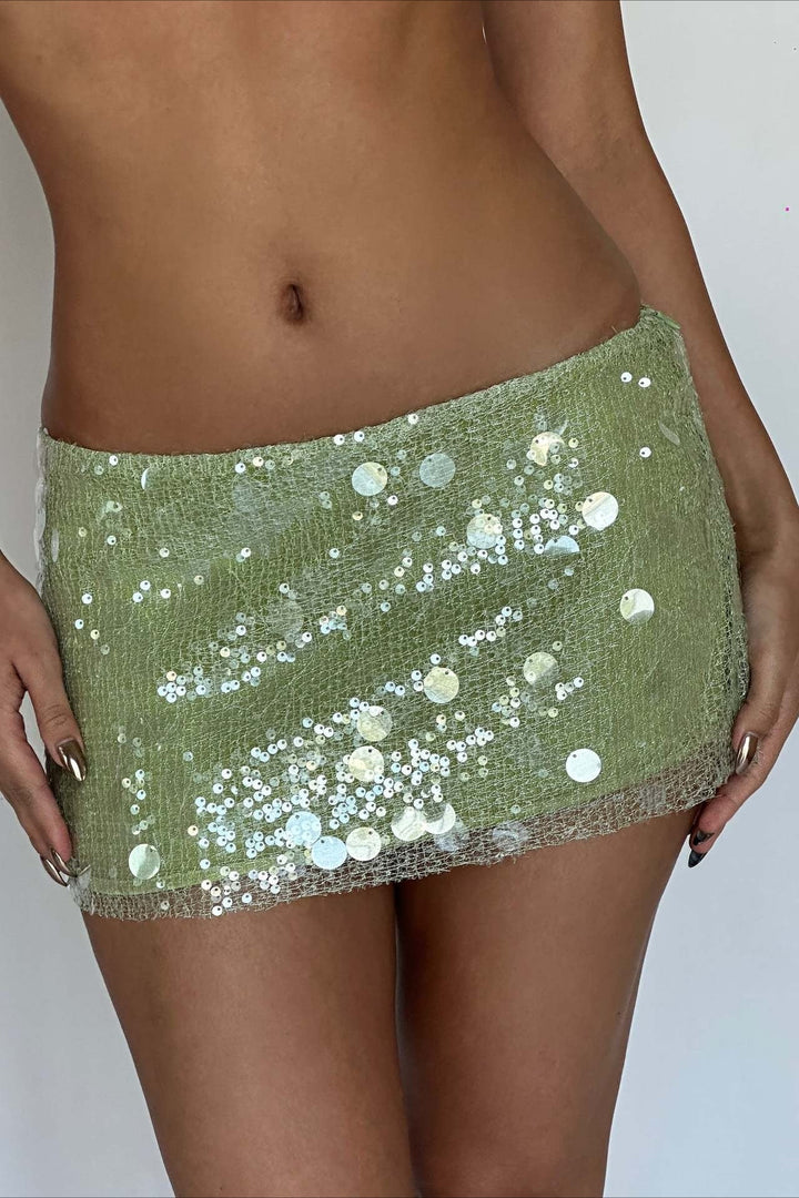 Emily & Isabella Brooks | Solid Color Sequin Fitted Mini Skirt
