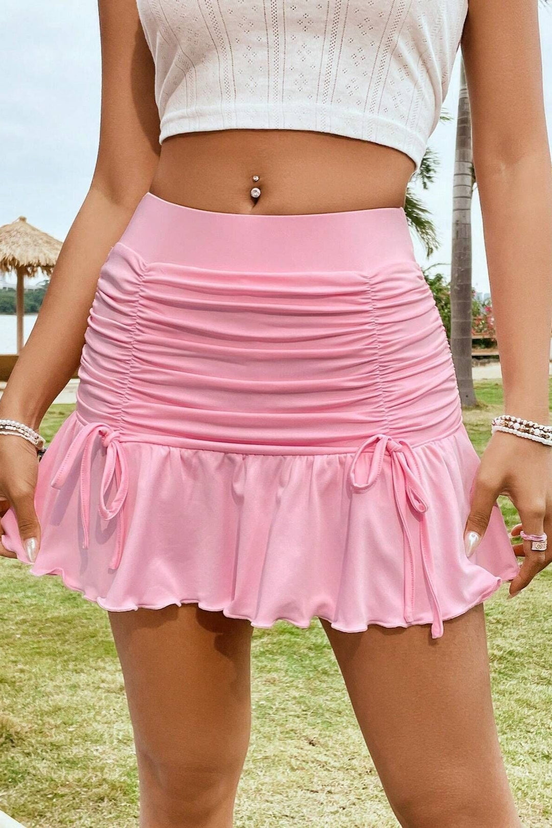 Emily & Isabella Brooks | Ruffled Solid Stretch Bodycon Mini Skirt