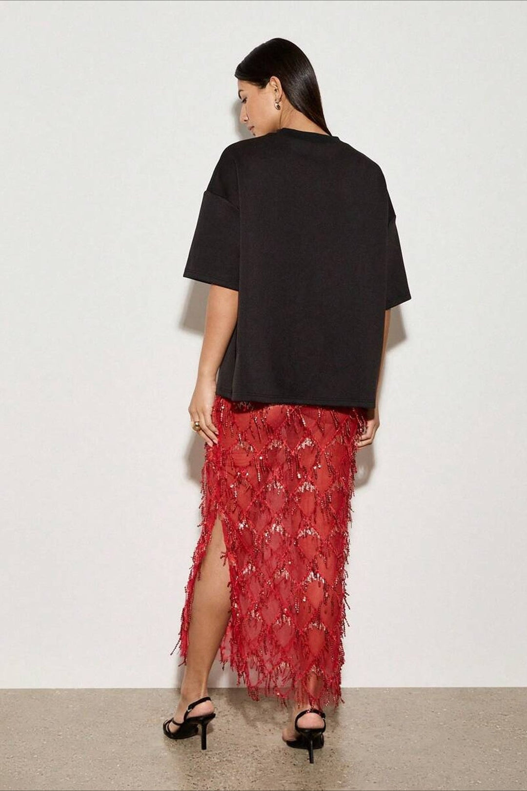 Emily & Isabella Brooks | Sequin Fringe Midi Skirt