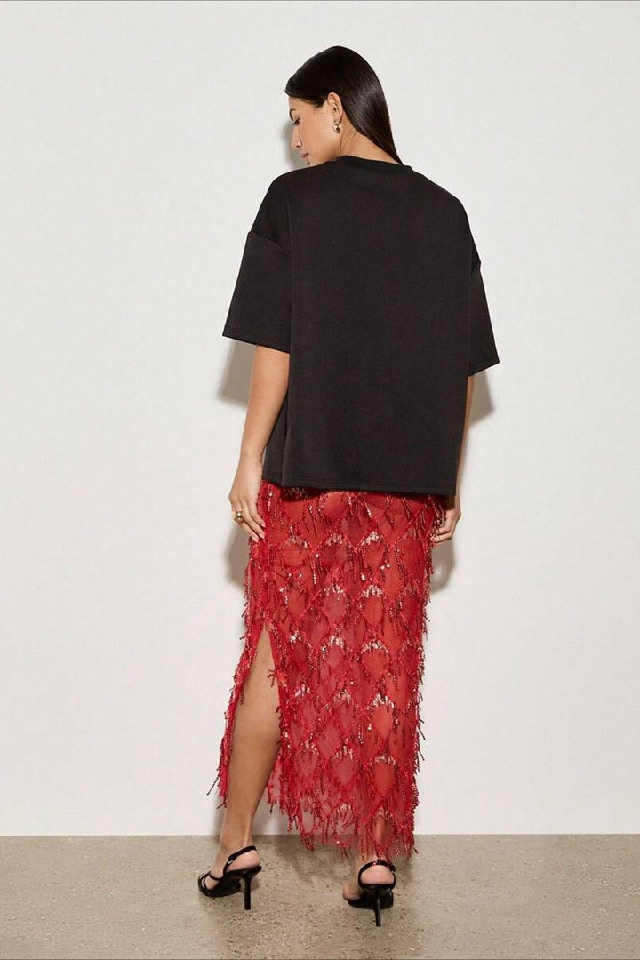 Emily & Isabella Brooks | Sequin Fringe Midi Skirt
