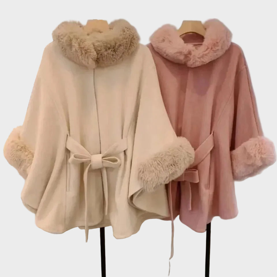 Emily & Isabella Brooks | Winter Cape in Beige with Fur Details