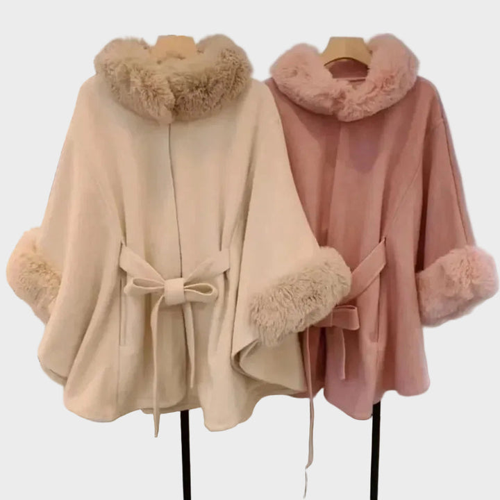 Emily & Isabella Brooks | Winter Cape in Beige with Fur Details