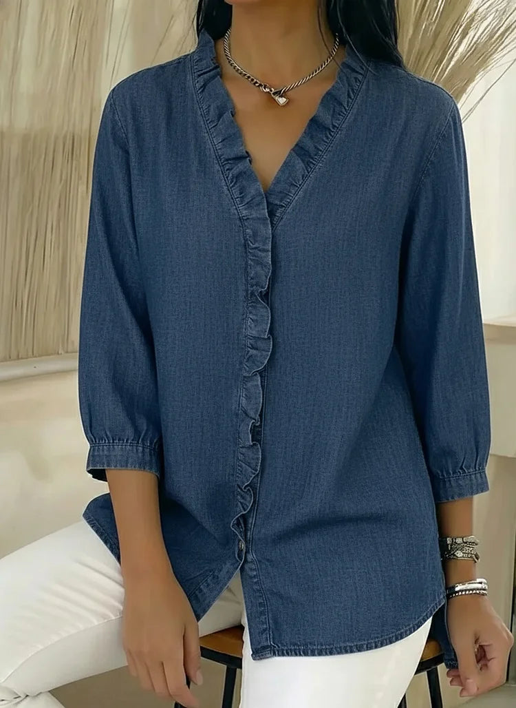 Emily & Isabella Brooks | Casual Denim Shirt, V Neck
