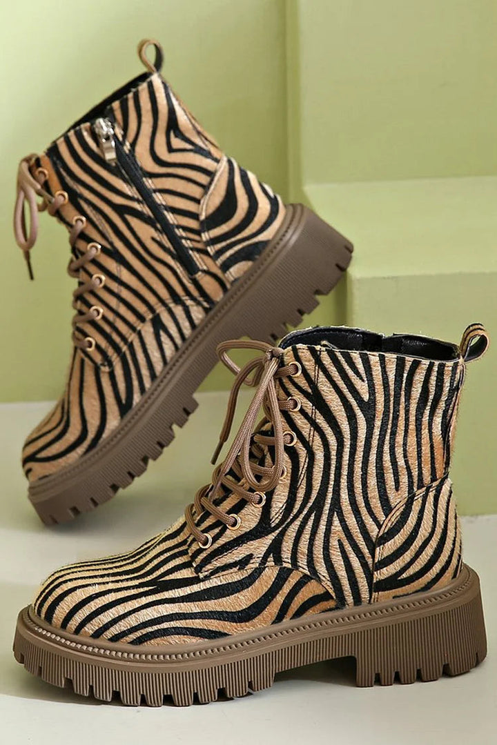 Emily & Isabella Brooks | Zebra Print Lace-Up Boots