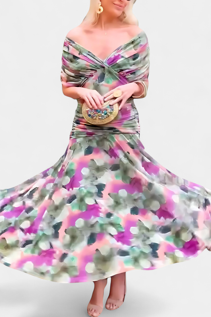 Emily & Isabella Brooks | Long Floral Dress with V-Neck