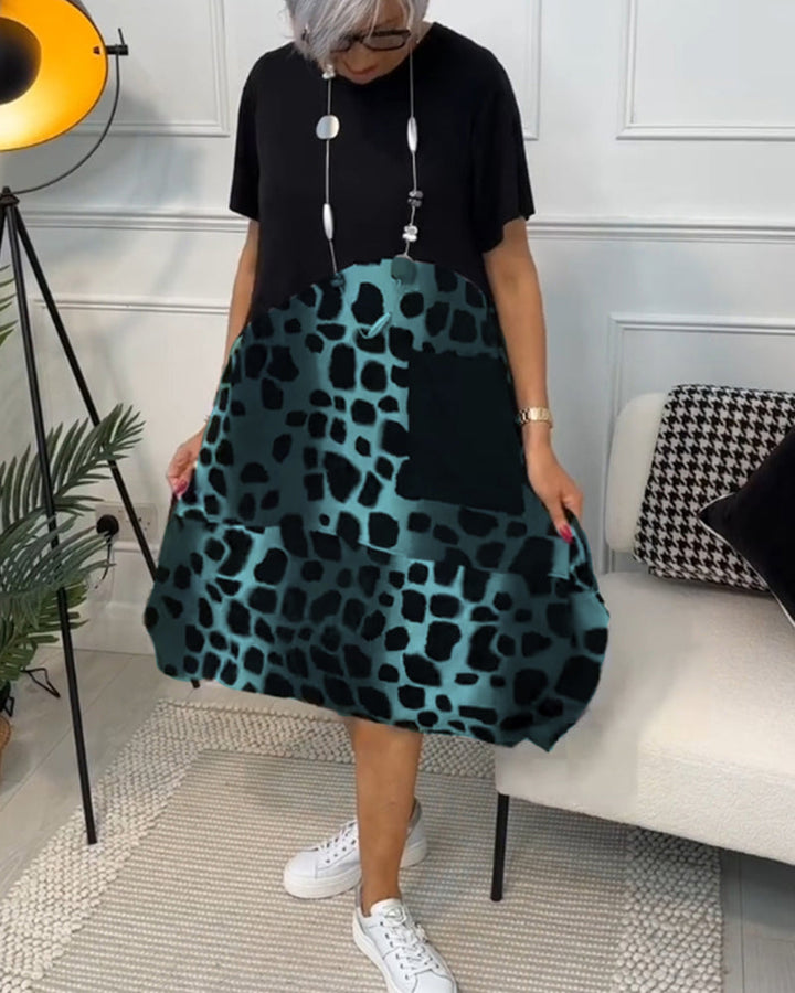 Emily & Isabella Brooks | Short Sleeve Leopard Print Midi Dress