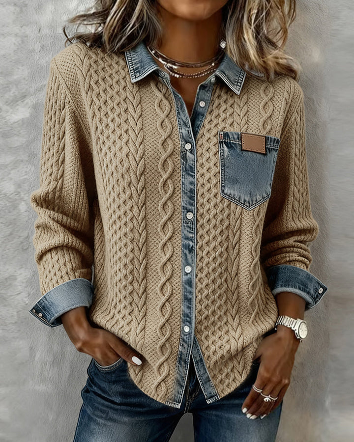 Emily & Isabella Brooks | Long-Sleeve Shirt with Denim Patchwork